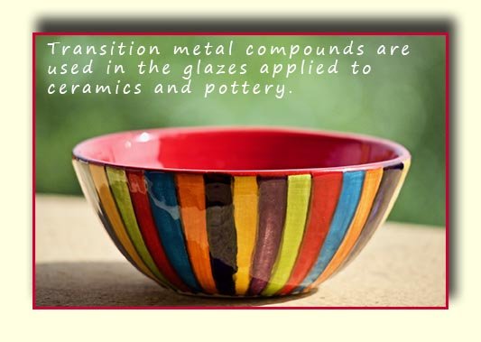 bowl coloured with transition metal compounds